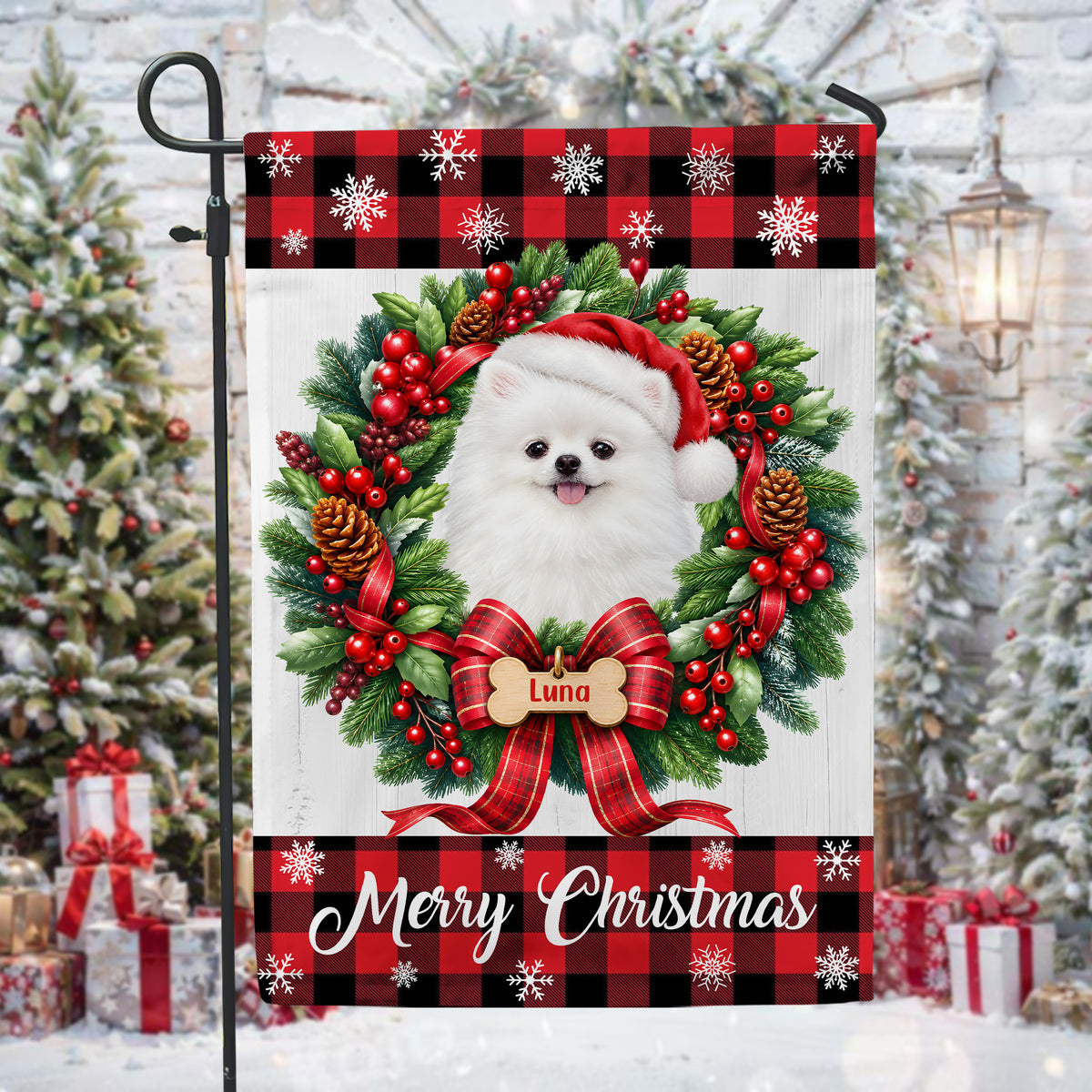 Adorable Pet Merry Christmas - Personalized Garden Flag, Gift For Pet Lovers, Merry Christmas With Custom Water Color Portrait
