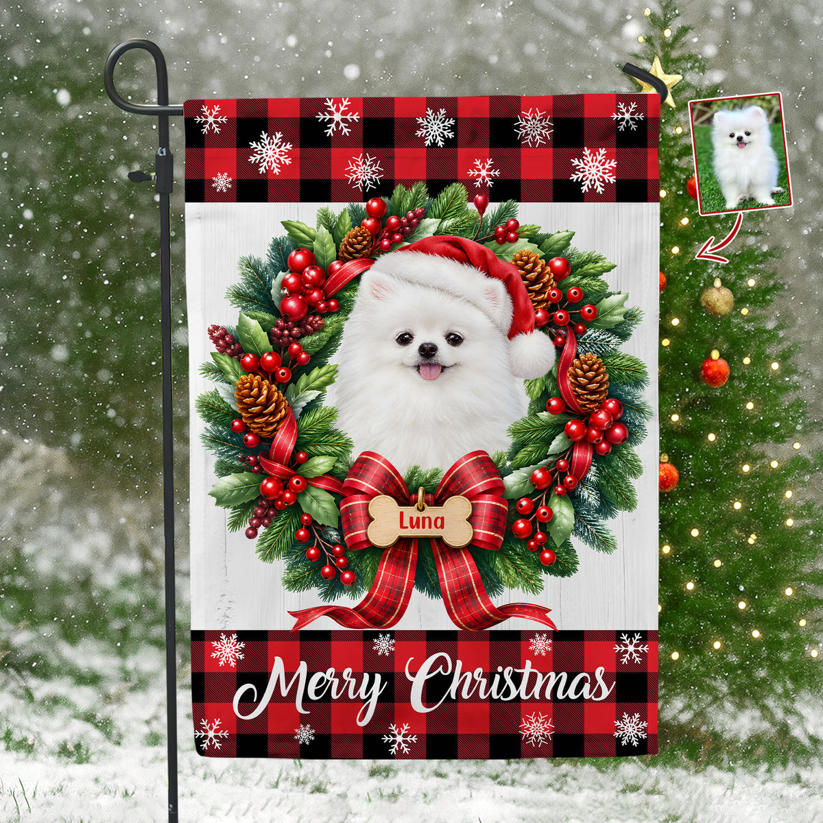 Adorable Pet Merry Christmas - Personalized Garden Flag, Gift For Pet Lovers, Merry Christmas With Custom Water Color Portrait