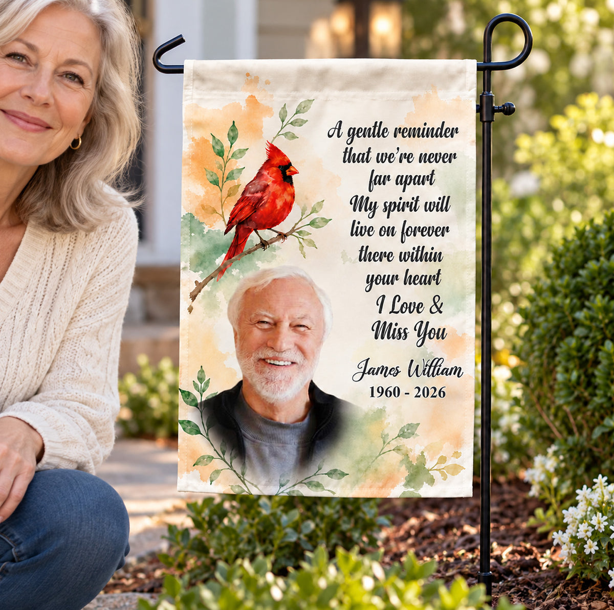 A Gentle Reminder That We're Never Far Apart - Personalized Garden Flag, Memorial Cardinal Decal, Gift For Lost Of Loved One