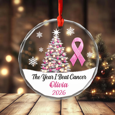The Year I Beat Cancer - Personalized Glass Ornament, Cancer Survivor Gift, Christmas Keepsake Ornament