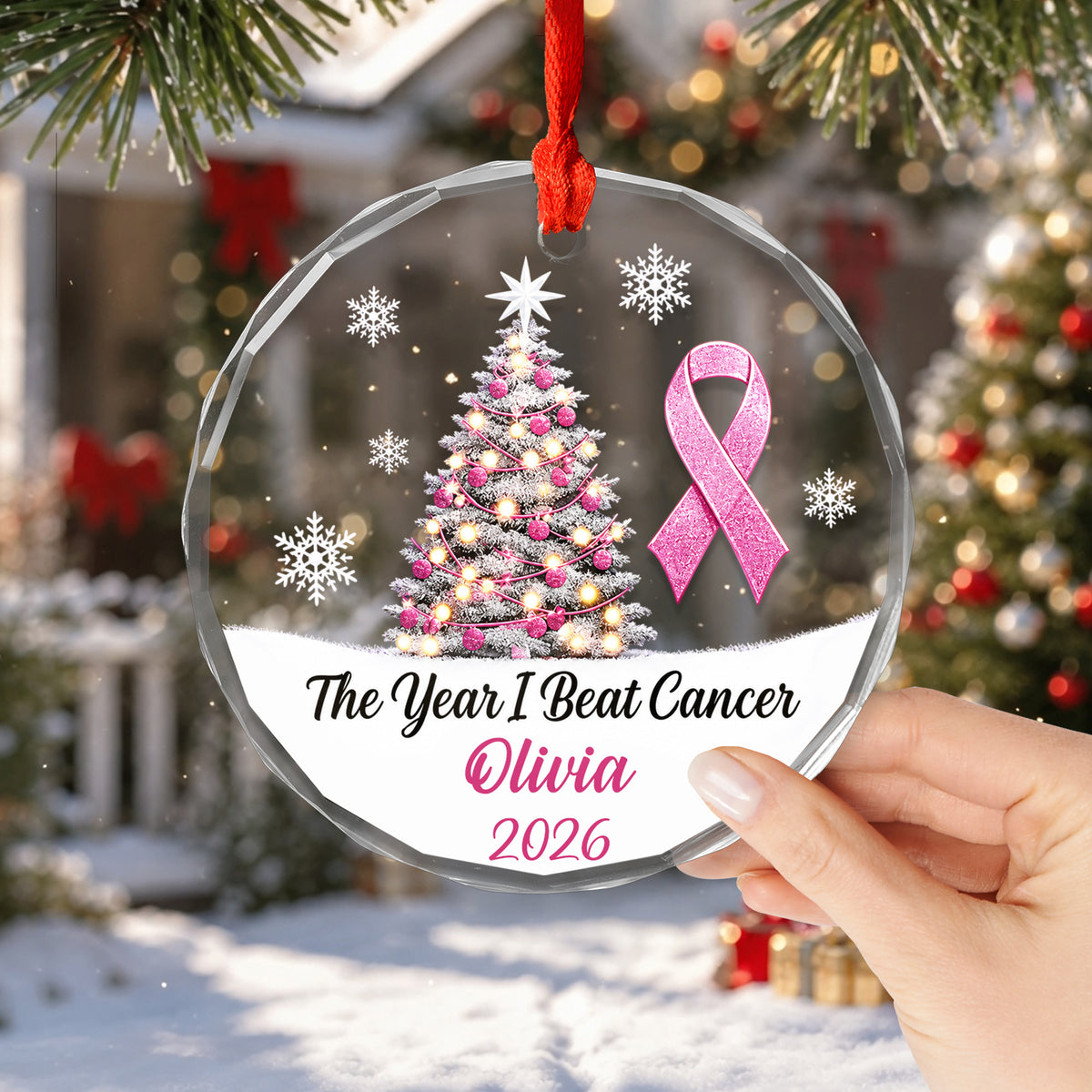 The Year I Beat Cancer - Personalized Glass Ornament, Cancer Survivor Gift, Christmas Keepsake Ornament