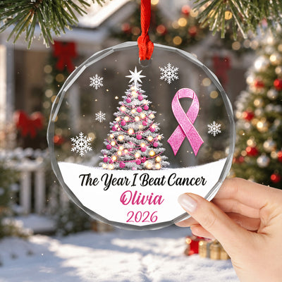 The Year I Beat Cancer - Personalized Glass Ornament, Cancer Survivor Gift, Christmas Keepsake Ornament