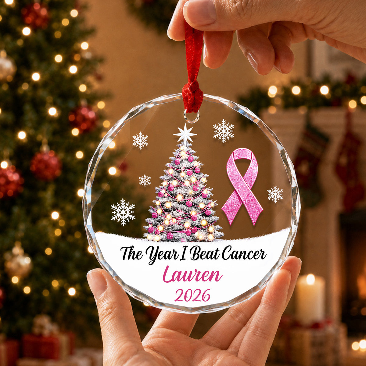 The Year I Beat Cancer - Personalized Glass Ornament, Cancer Survivor Gift, Christmas Keepsake Ornament
