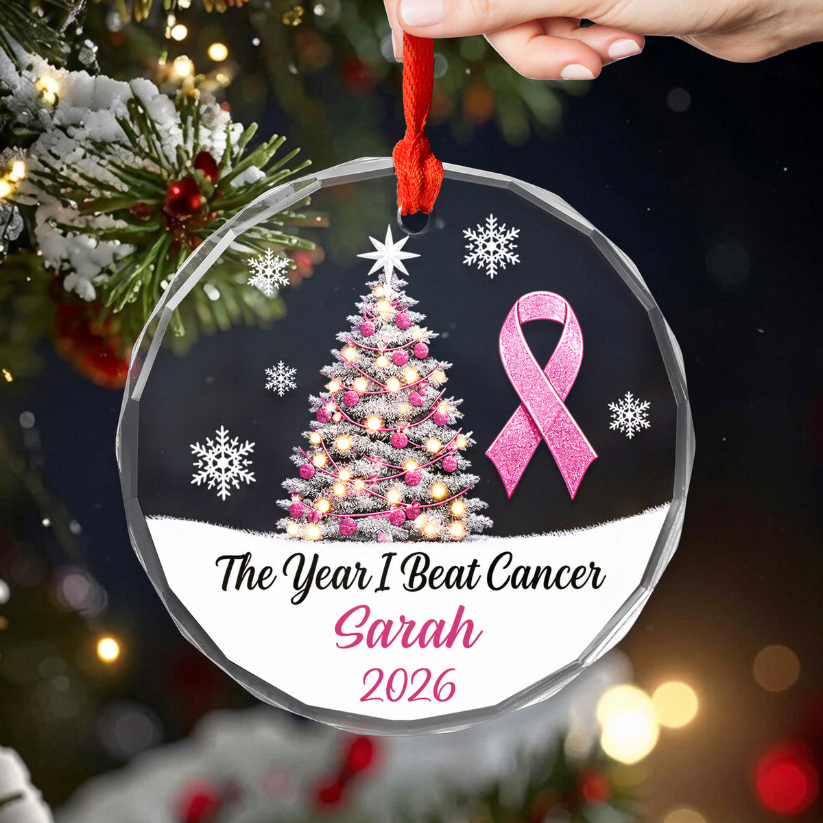 The Year I Beat Cancer - Personalized Glass Ornament, Cancer Survivor Gift, Christmas Keepsake Ornament