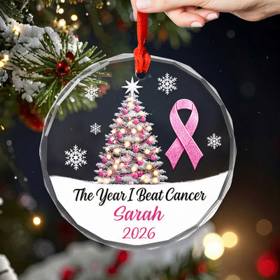 The Year I Beat Cancer - Personalized Glass Ornament, Cancer Survivor Gift, Christmas Keepsake Ornament