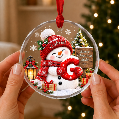 Snowman Letter Name- Personalized Glass Ornament , Custom Name Christmas 2026,  Christmas Ornaments for Kids, Grandkid Baby Christmas Keepsakes