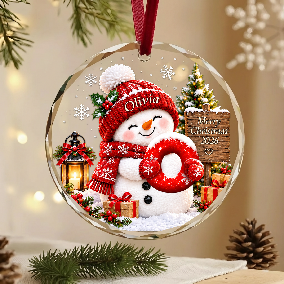 Snowman Letter Name- Personalized Glass Ornament , Custom Name Christmas 2026,  Christmas Ornaments for Kids, Grandkid Baby Christmas Keepsakes