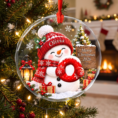 Snowman Letter Name- Personalized Glass Ornament , Custom Name Christmas 2026,  Christmas Ornaments for Kids, Grandkid Baby Christmas Keepsakes