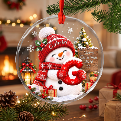 Snowman Letter Name- Personalized Glass Ornament , Custom Name Christmas 2026,  Christmas Ornaments for Kids, Grandkid Baby Christmas Keepsakes