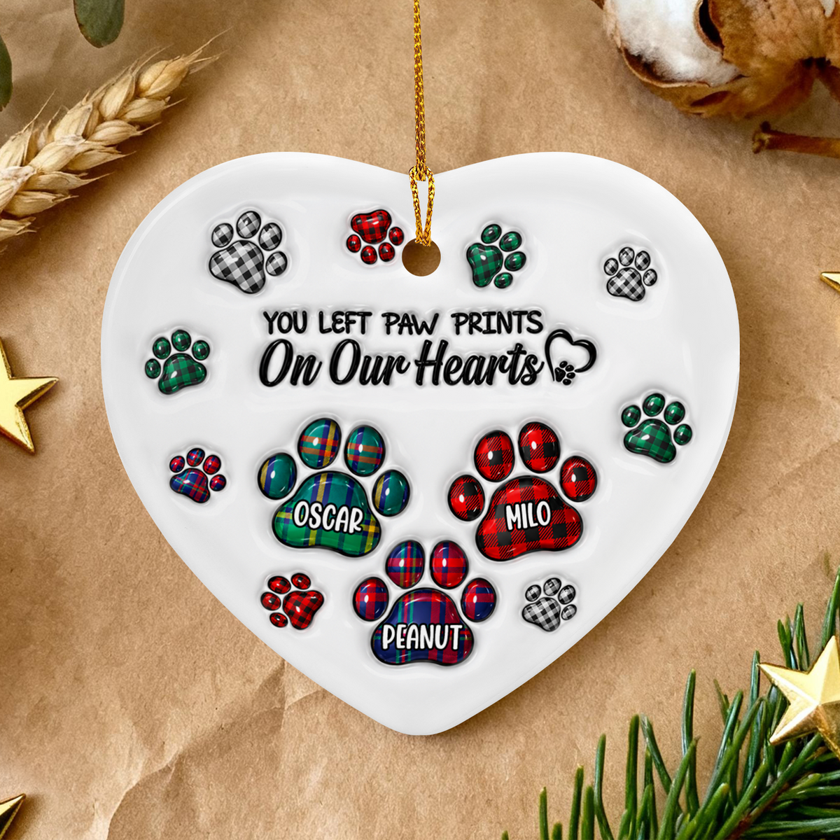 You Left Paw Prints On Our Hearts-  Personalized Ceramic Ornament, Memorial Gift For Dog Lover, Memorial Glass Ornament