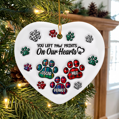 You Left Paw Prints On Our Hearts-  Personalized Ceramic Ornament, Memorial Gift For Dog Lover, Memorial Glass Ornament