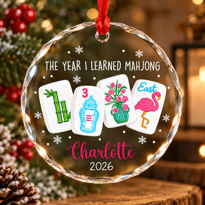 The Year I Learned Mahjong - Personalized Glass Ornament, Funny Mahjong Group Gift, Christmas Gift For Mahjong Club 2026, Game Night Keepsake