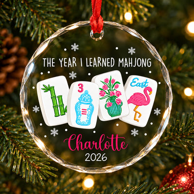The Year I Learned Mahjong - Personalized Glass Ornament, Funny Mahjong Group Gift, Christmas Gift For Mahjong Club 2026, Game Night Keepsake