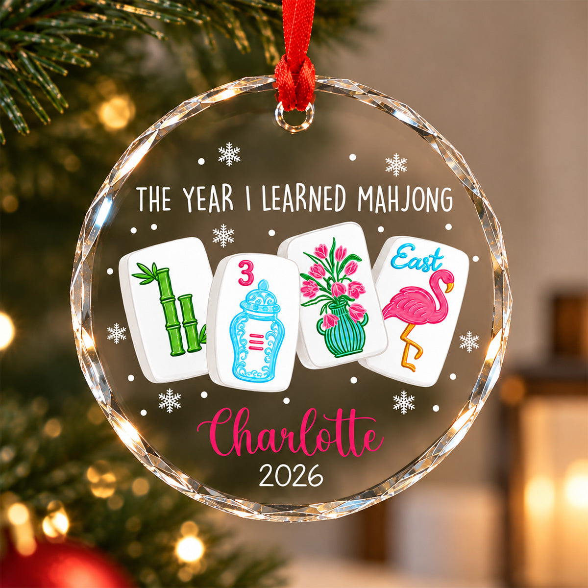 The Year I Learned Mahjong - Personalized Glass Ornament, Funny Mahjong Group Gift, Christmas Gift For Mahjong Club 2026, Game Night Keepsake