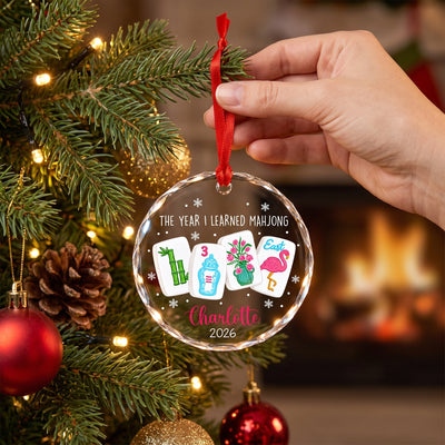 The Year I Learned Mahjong - Personalized Glass Ornament, Funny Mahjong Group Gift, Christmas Gift For Mahjong Club 2026, Game Night Keepsake