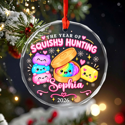 Squishy Christmas 2026- Personalized Glass Ornament, Year of Squishy Hunting Ornament, Custom Name Dumpling Gift, Kids Xmas Keepsake, Squishy Lover Gift