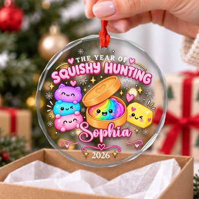 Squishy Christmas 2026- Personalized Glass Ornament, Year of Squishy Hunting Ornament, Custom Name Dumpling Gift, Kids Xmas Keepsake, Squishy Lover Gift