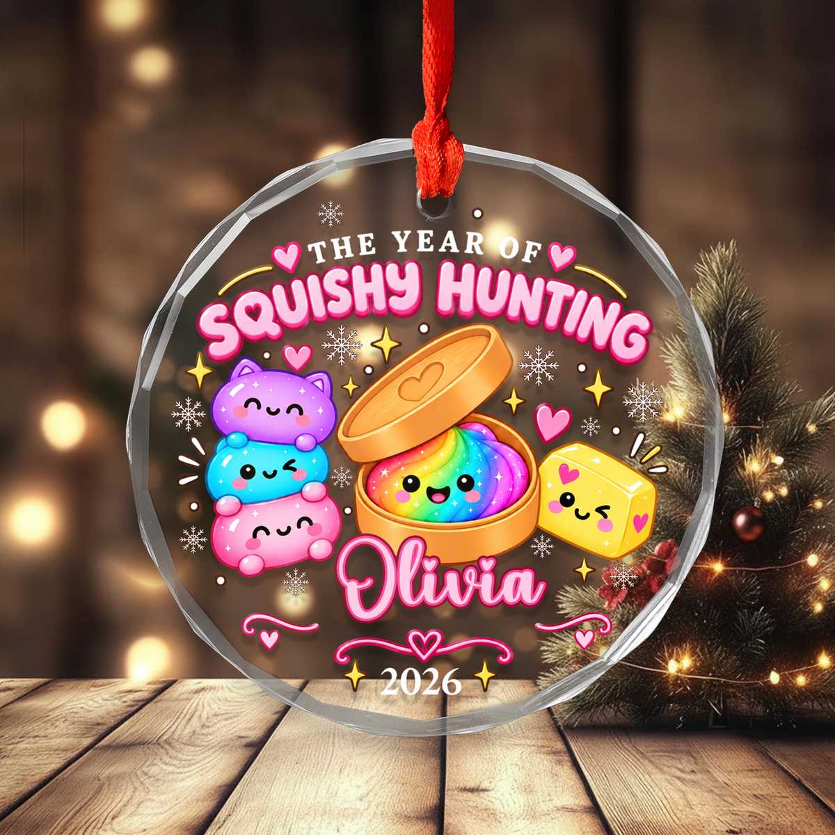 Squishy Christmas 2026- Personalized Glass Ornament, Year of Squishy Hunting Ornament, Custom Name Dumpling Gift, Kids Xmas Keepsake, Squishy Lover Gift