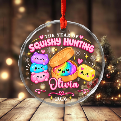 Squishy Christmas 2026- Personalized Glass Ornament, Year of Squishy Hunting Ornament, Custom Name Dumpling Gift, Kids Xmas Keepsake, Squishy Lover Gift