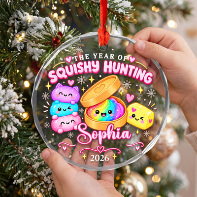 Squishy Christmas 2026- Personalized Glass Ornament, Year of Squishy Hunting Ornament, Custom Name Dumpling Gift, Kids Xmas Keepsake, Squishy Lover Gift