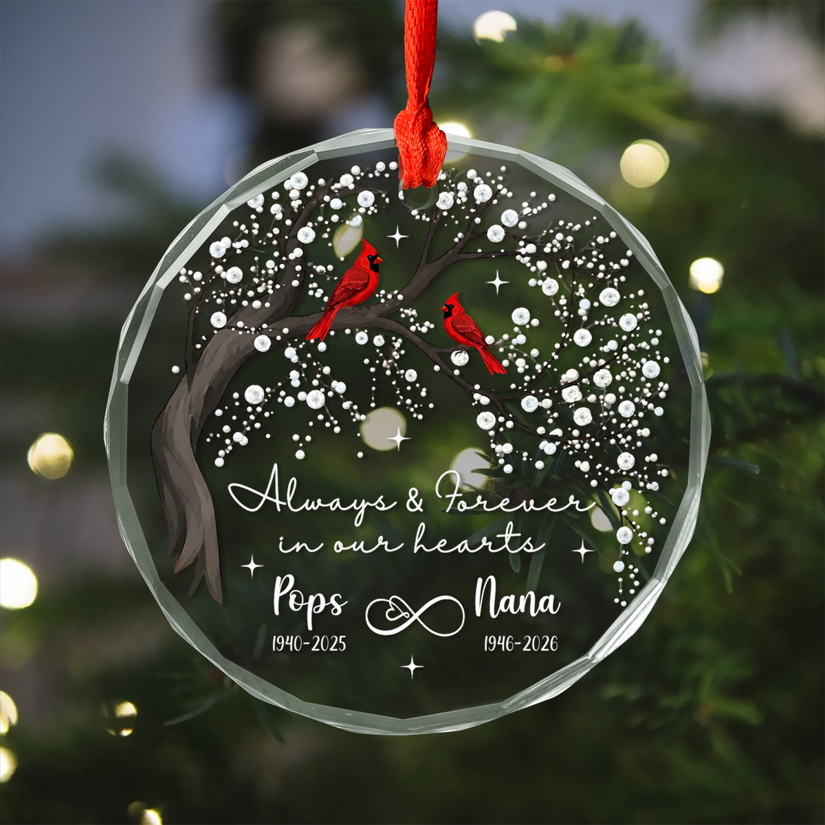 A Forever Place in Our Hearts - Personalized Glass Ornament, Custom Cardinal Memorial Christmas Ornament, Memorial Christmas Decoration