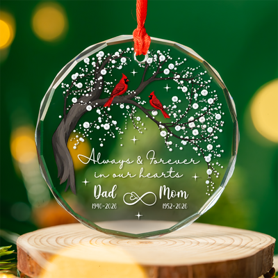 A Forever Place in Our Hearts - Personalized Glass Ornament, Custom Cardinal Memorial Christmas Ornament, Memorial Christmas Decoration