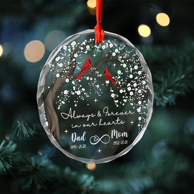 A Forever Place in Our Hearts - Personalized Glass Ornament, Custom Cardinal Memorial Christmas Ornament, Memorial Christmas Decoration