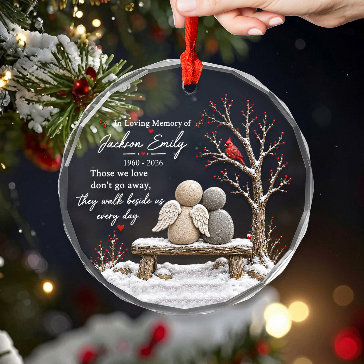Their Love Still Walks Beside Us Every Day - Personalized Glass Ornament, Memorial Ornament, Cardinal Remembrance Gift