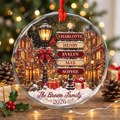 Vintage Signpost Family- Personalized Glass Ornament, Custom Name Signpost Glass Ornament, Family With Pets Ornament, Family Keepsake 2026