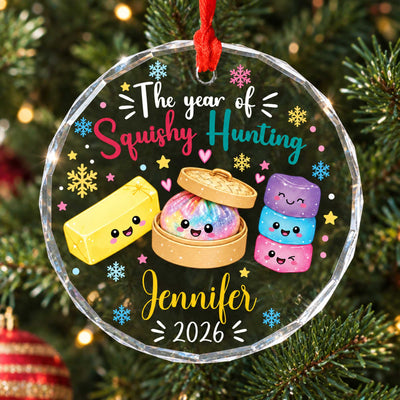 Squishy Christmas Ornament 2026- Personalized Glass Ornament, Kids Name Dumpling Ornament, Viral Squishy Gift for Girls, Year of Squishy Hunting Keepsake