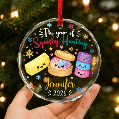 Squishy Christmas Ornament 2026- Personalized Glass Ornament, Kids Name Dumpling Ornament, Viral Squishy Gift for Girls, Year of Squishy Hunting Keepsake
