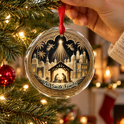 Nativity Night – Personalized Glass Ornament, Christmas Ornaments , Family Reunion Decor, Housewarming Gift, Christian Home Decor