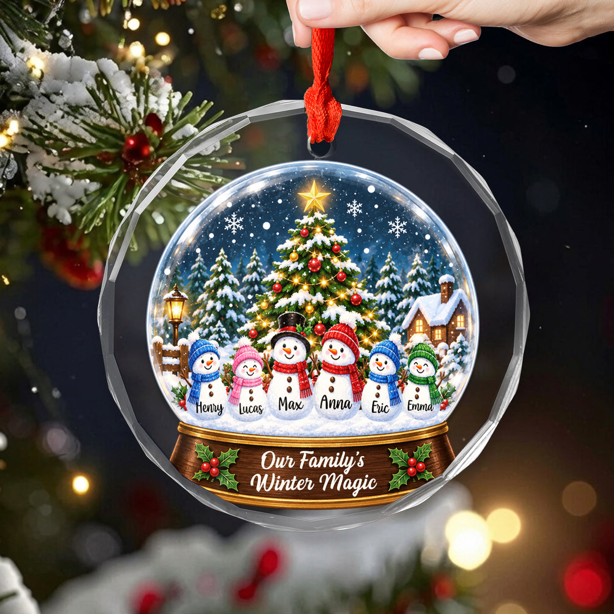 Snow Globe Family Tree Christmas - Personalized Glass Ornament, Family Gift, Christmas Home Decor