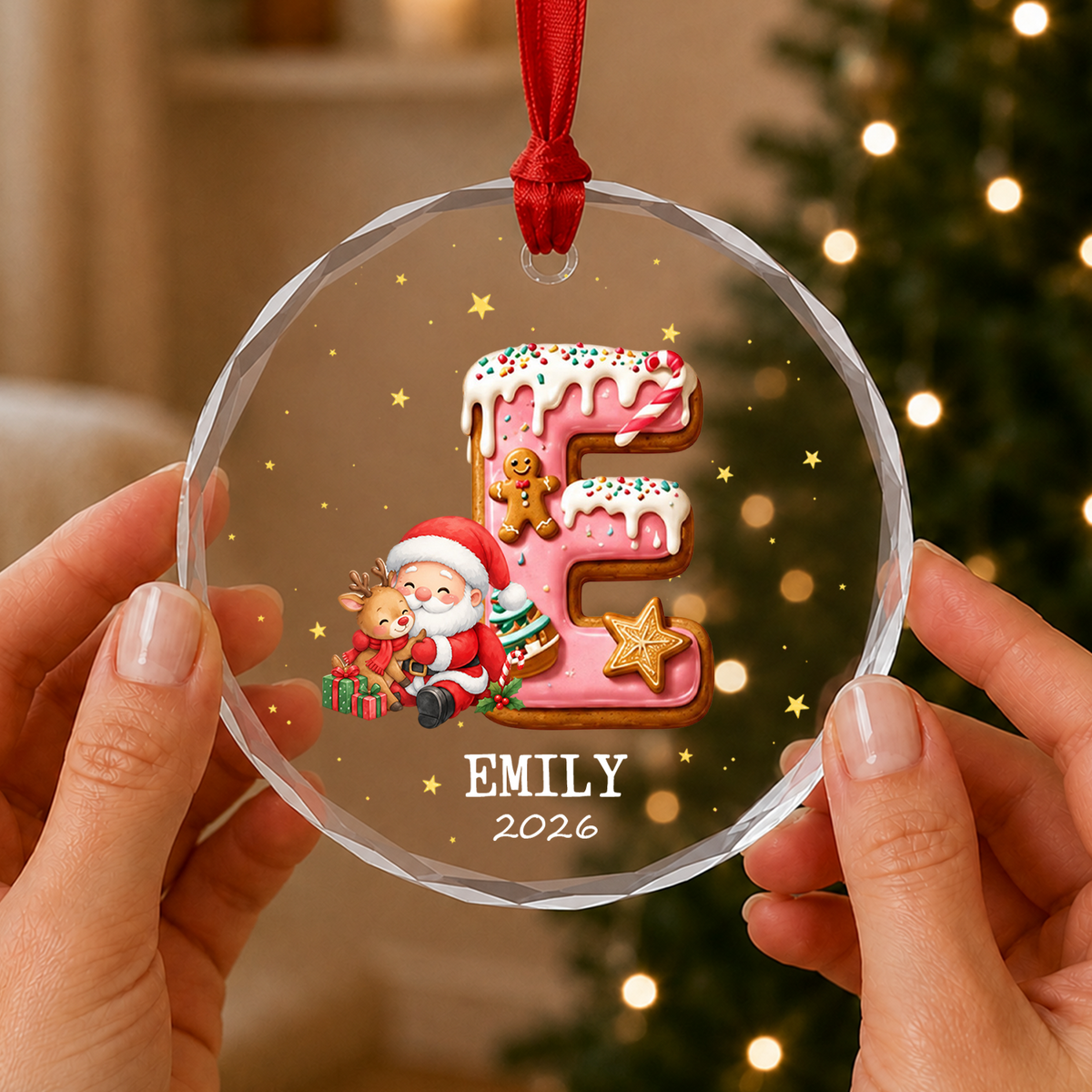 Gingerbread Initial Christmas - Personalized Glass Ornament, Custom Name Santa Keepsake, Christmas Home Decor