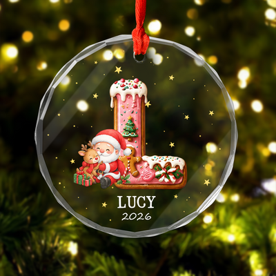 Gingerbread Initial Christmas - Personalized Glass Ornament, Custom Name Santa Keepsake, Christmas Home Decor