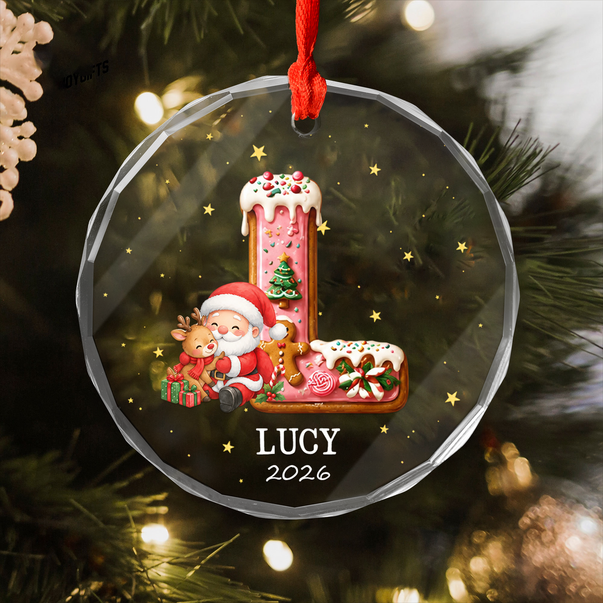 Gingerbread Initial Christmas - Personalized Glass Ornament, Custom Name Santa Keepsake, Christmas Home Decor