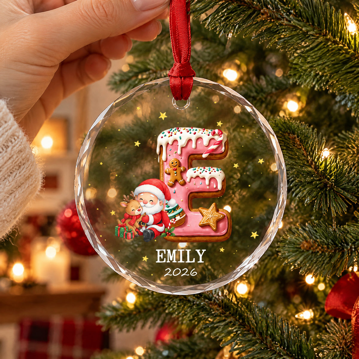 Gingerbread Initial Christmas - Personalized Glass Ornament, Custom Name Santa Keepsake, Christmas Home Decor