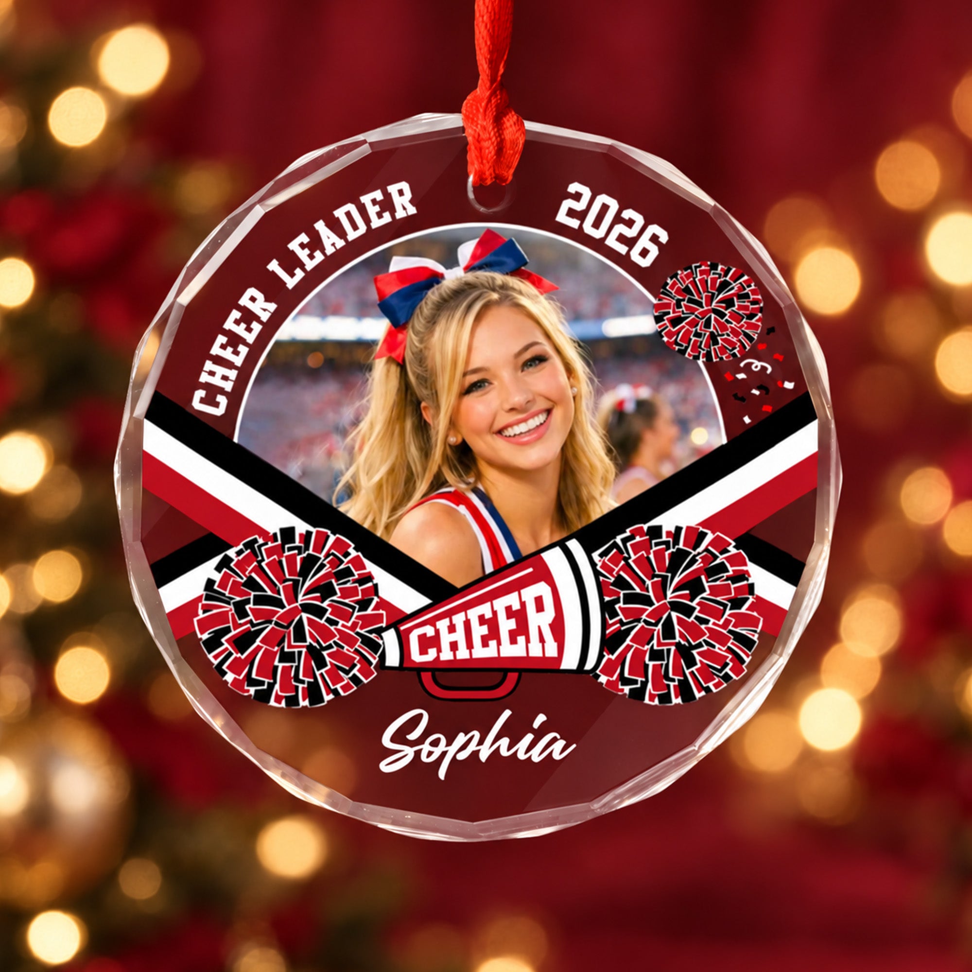 Cheerleader Custom Photo Personalized Glass Ornament - CustomizeAF™