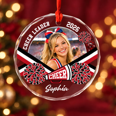 Cheer Leader Custom Photo - Personalized Glass Ornament, Cheerleading Gift, Cheerleader Christmas Ornament