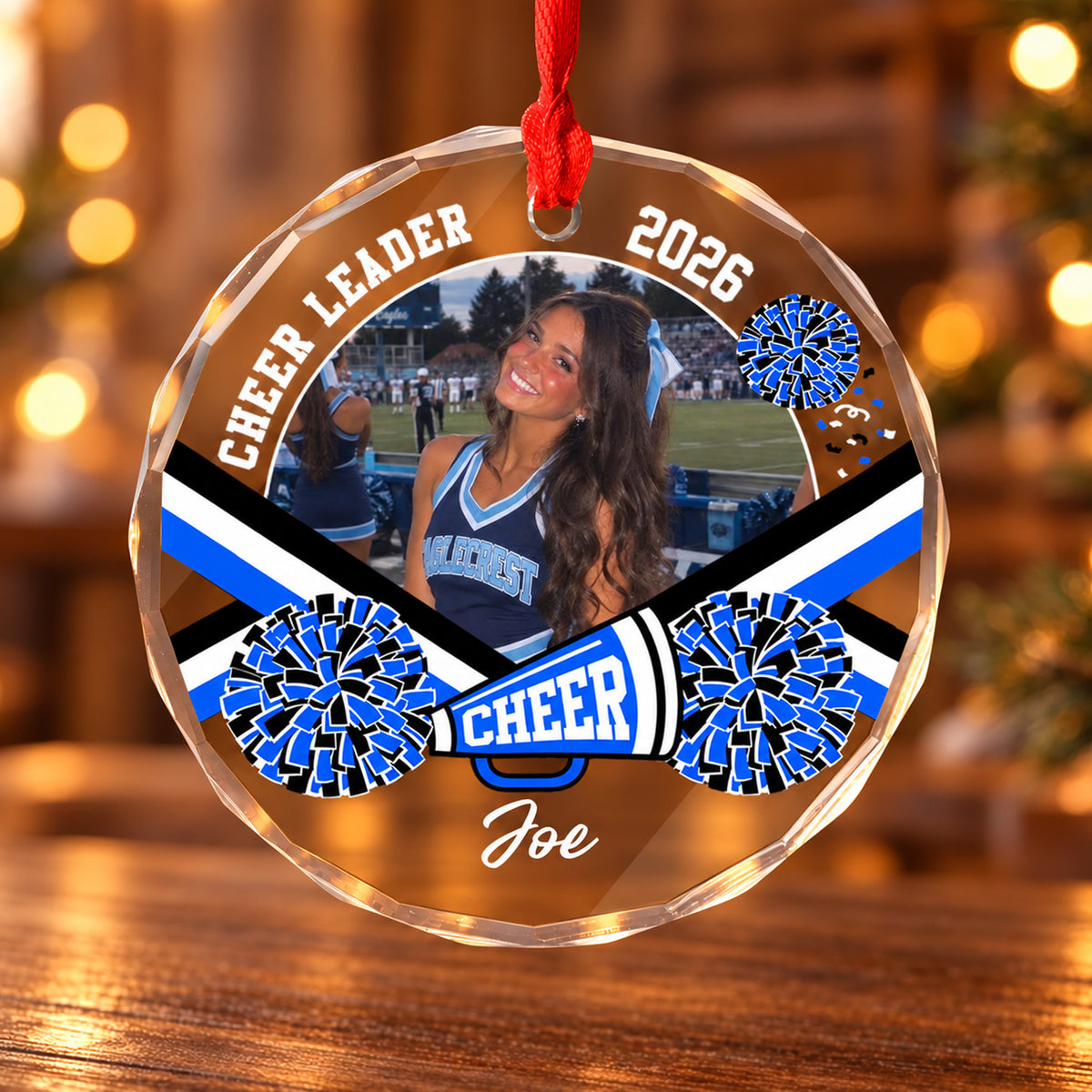 Cheer Leader Custom Photo - Personalized Glass Ornament, Cheerleading Gift, Cheerleader Christmas Ornament