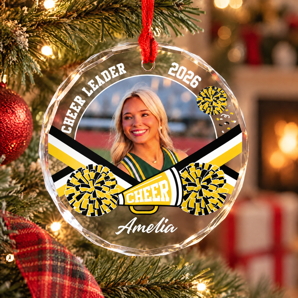 Cheerleader Custom Photo Personalized Glass Ornament - CustomizeAF™