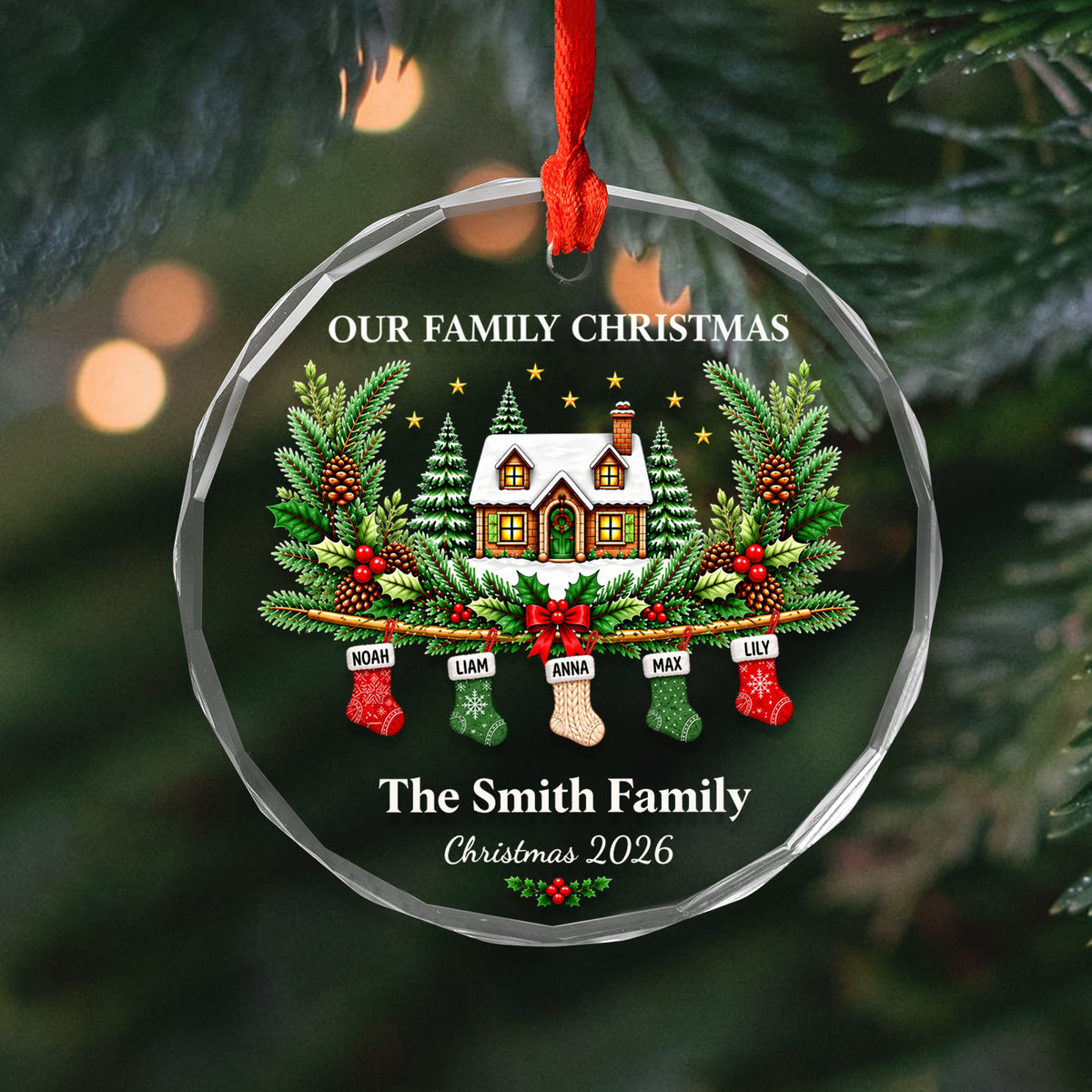 Our Family Christmas - Personalized Glass Ornament, Gift For Family, Custom Names Baubles