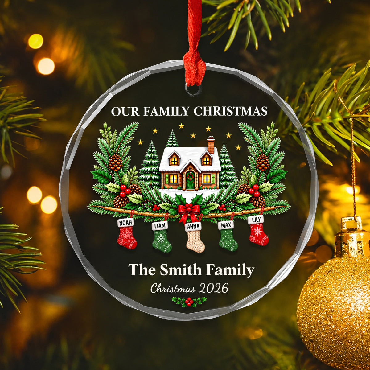 Our Family Christmas - Personalized Glass Ornament, Gift For Family, Custom Names Baubles