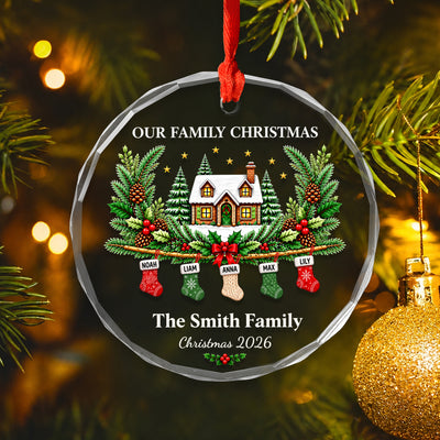 Our Family Christmas - Personalized Glass Ornament, Gift For Family, Custom Names Baubles