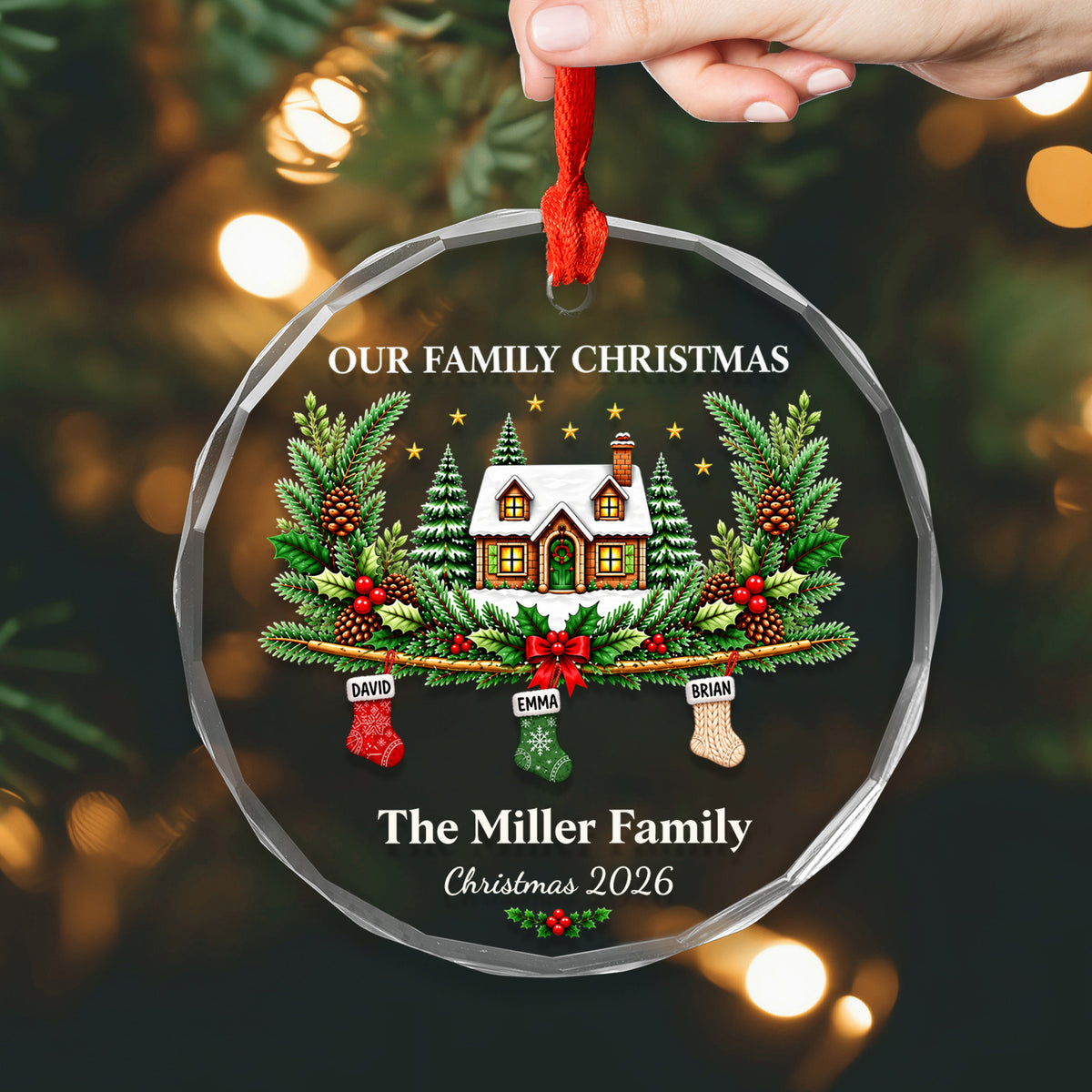 Our Family Christmas - Personalized Glass Ornament, Gift For Family, Custom Names Baubles
