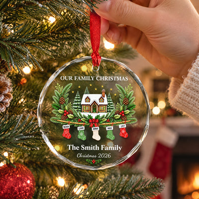 Our Family Christmas - Personalized Glass Ornament, Gift For Family, Custom Names Baubles