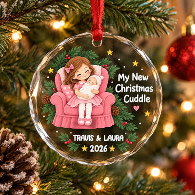 My New Christmas Cuddle, Personalized Glass Ornament, Custom Names And Year Sister And Baby Ornament, Christmas Gift for Daughter