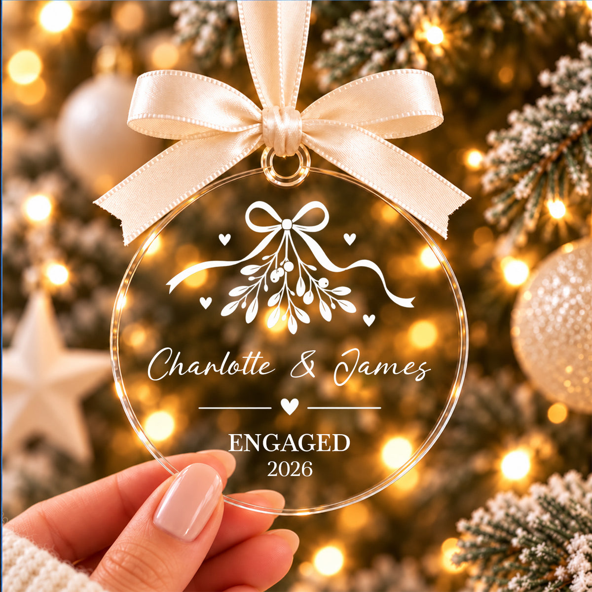 For The Moment We Said Yes To Forever - Personalized Glass Ornament, First Christmas as Fiancés Gift