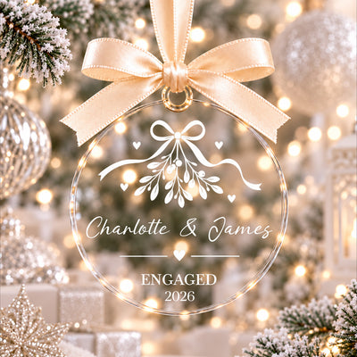 For The Moment We Said Yes To Forever - Personalized Glass Ornament, First Christmas as Fiancés Gift