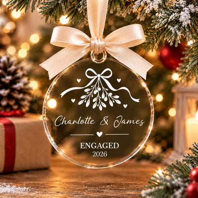 For The Moment We Said Yes To Forever - Personalized Glass Ornament, First Christmas as Fiancés Gift